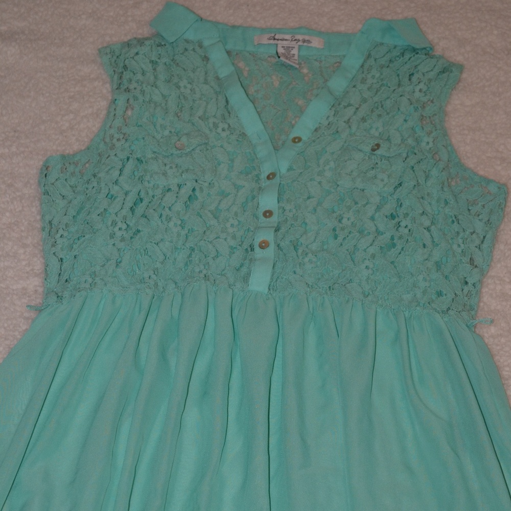 light turquoise lace & sheer dress
